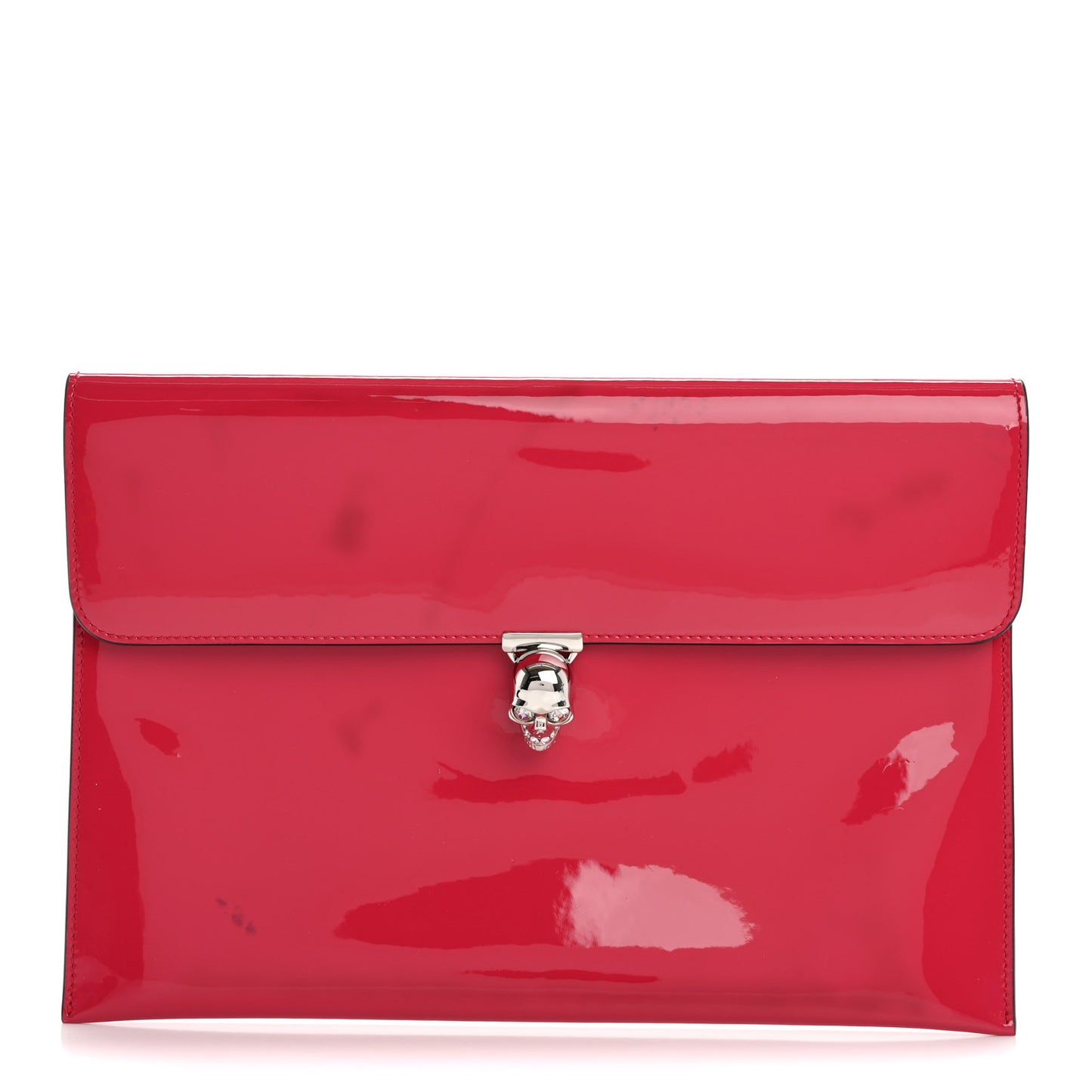 Patent Skull Lock Envelope Clutch Pink