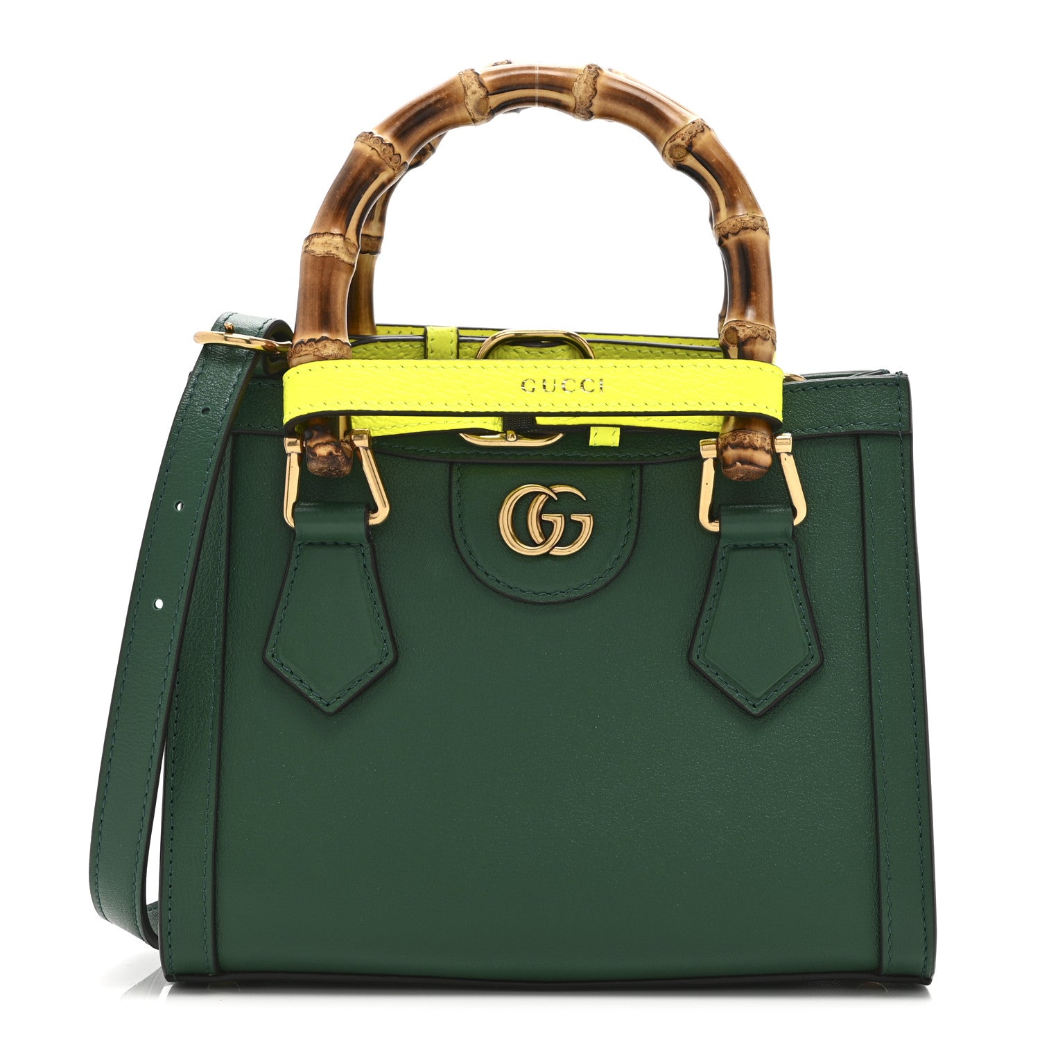 Gucci Wonka Grain Calfskin Mini Diana Tote Bag Green Yellow Fluo 1 of 12