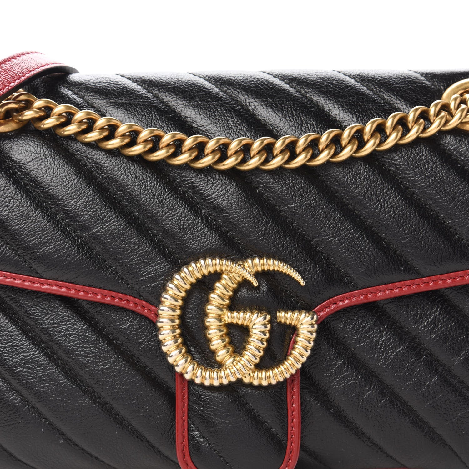 Gucci Vintage Effect Calfskin Matelasse Diagonal Small Torchon GG Marmont Shoulder Bag Black Romantic Cherry 11 of 11