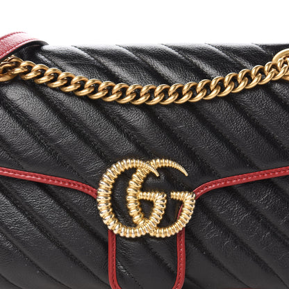 Gucci Vintage Effect Calfskin Matelasse Diagonal Small Torchon GG Marmont Shoulder Bag Black Romantic Cherry 11 of 11