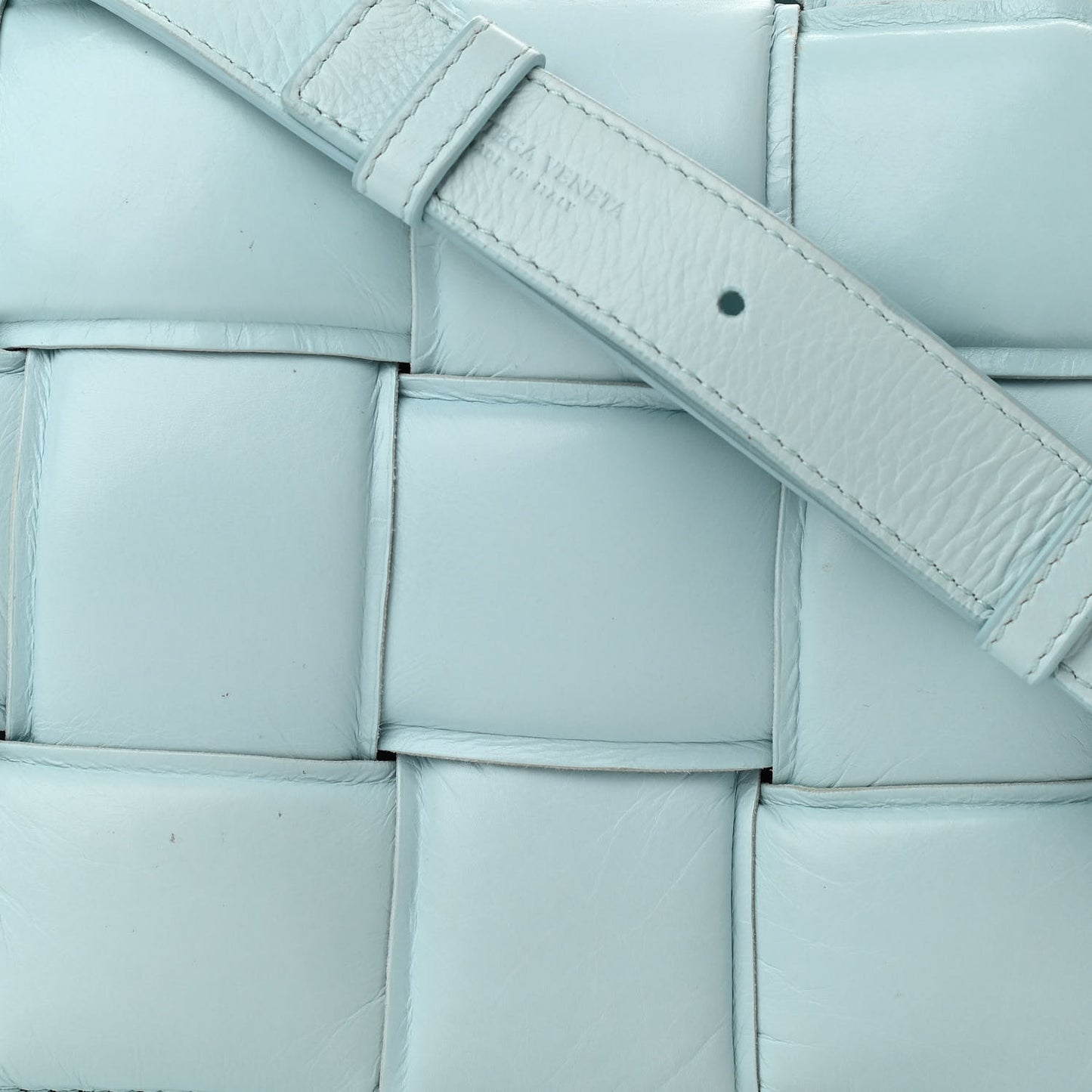 Paper Calfskin Maxi Intreccio Padded Cassette Crossbody Bag Ice