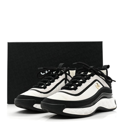 Chanel Suede Calfskin Mixed Fibers CC Sneakers 36.5 White Black 10 of 10