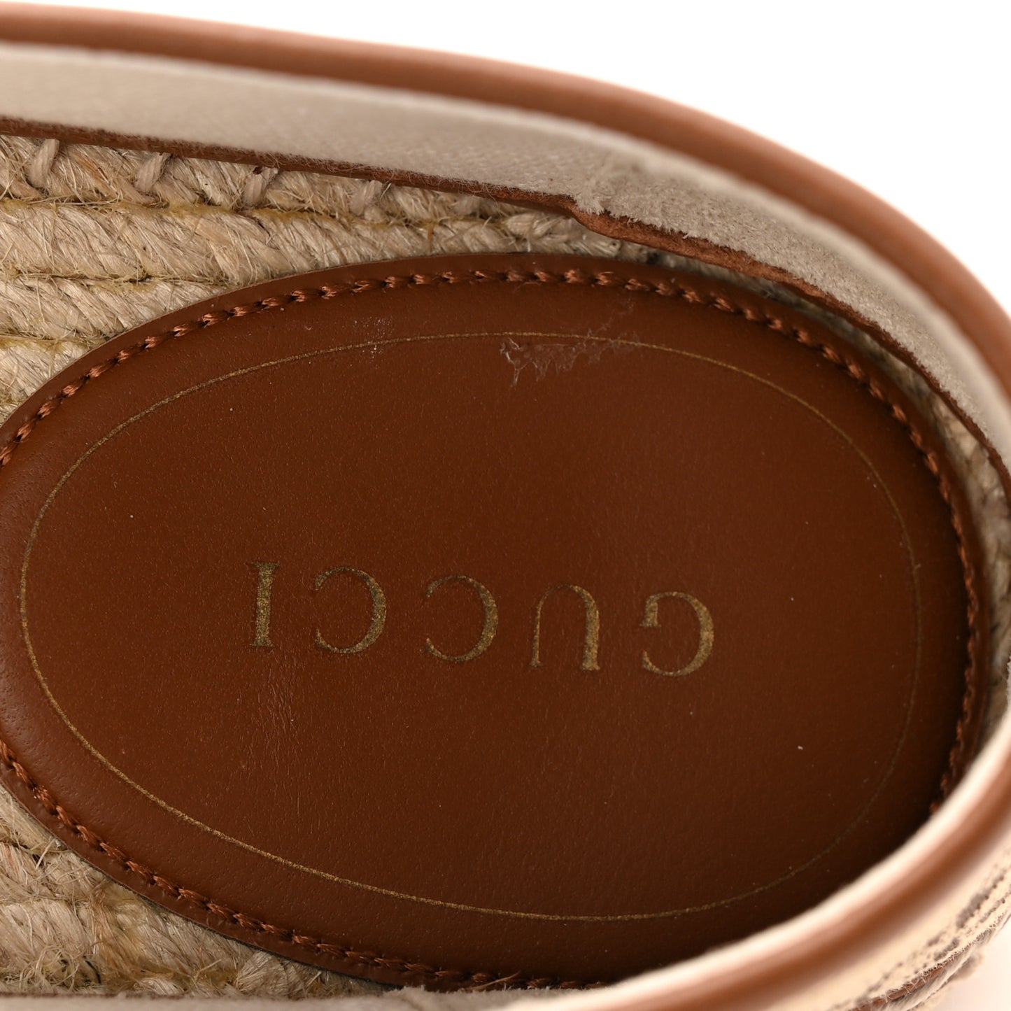 GG Supreme Monogram Horsebit Espadrilles 36 Camel Ebony Sundial