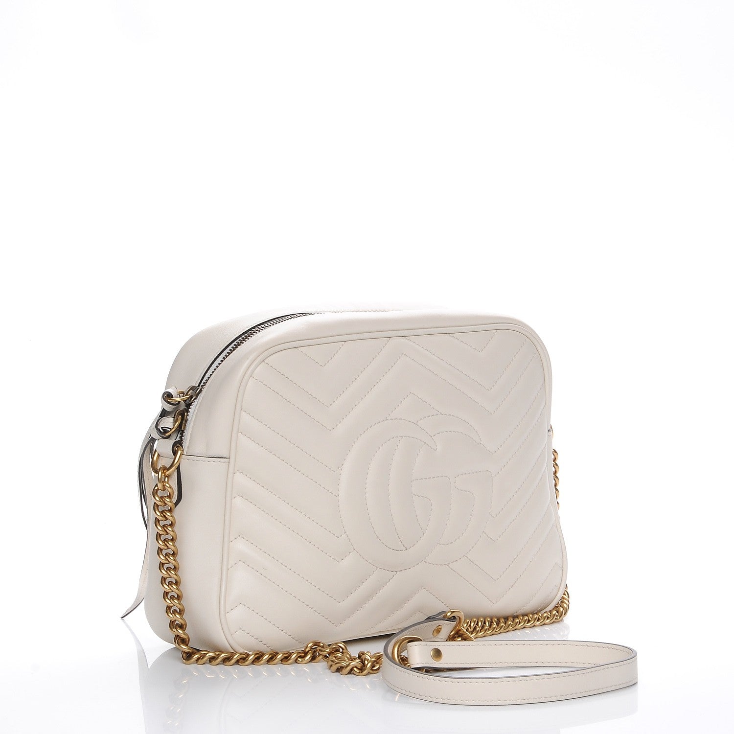 Gucci Calfskin Matelasse Medium GG Marmont Chain Shoulder Bag Mystic White 3 of 9