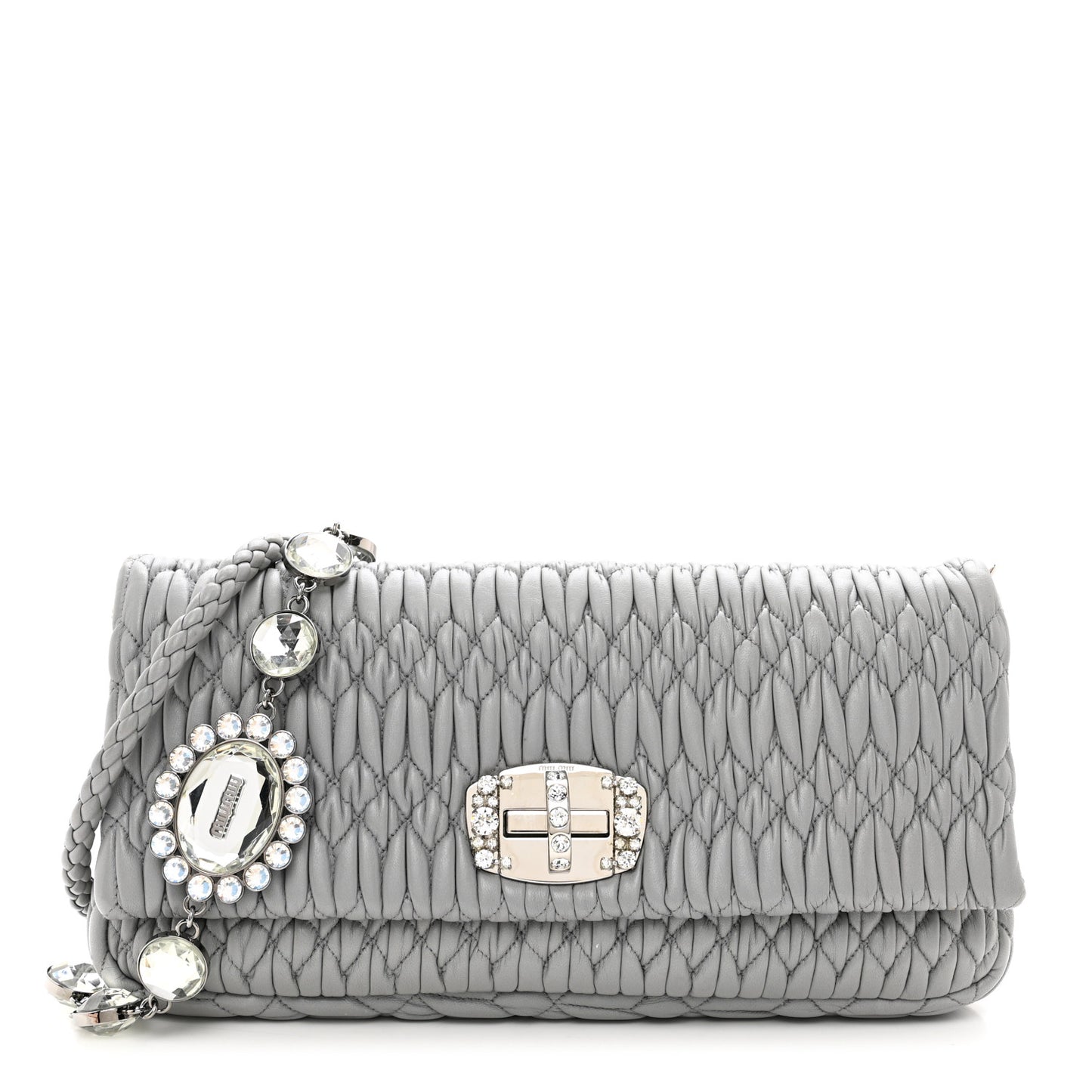 Nappa Matelasse Crystal Flap Clutch Grey