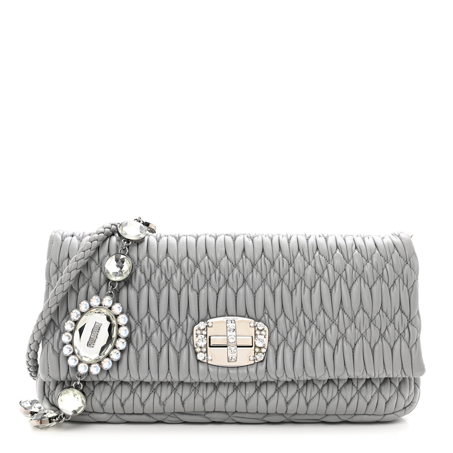 Miu Miu Nappa Matelasse Crystal Flap Clutch Grey 1 of 10
