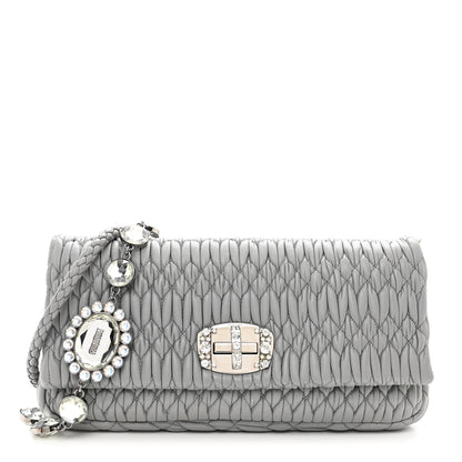 Miu Miu Nappa Matelasse Crystal Flap Clutch Grey 1 of 10