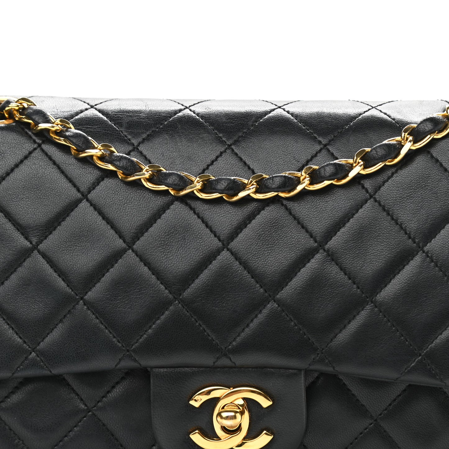 Lambskin Quilted Medium Double Flap Black