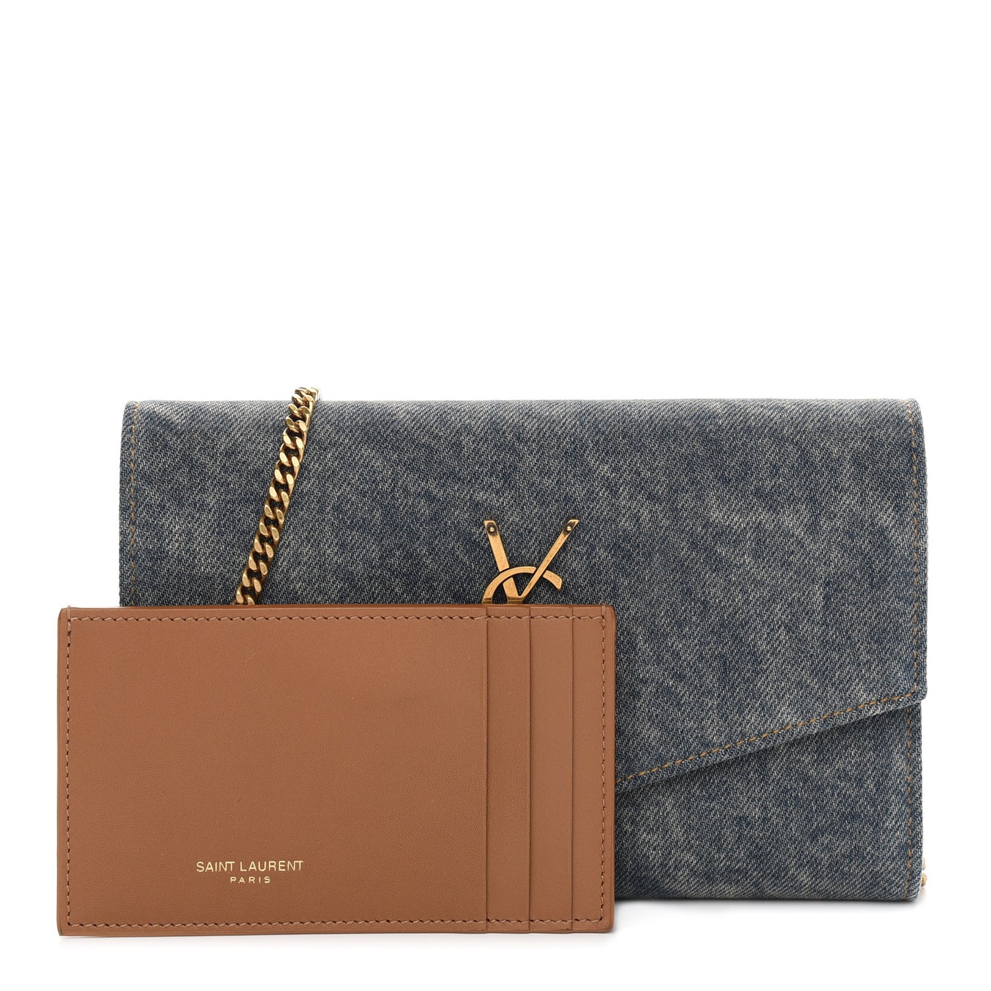 Denim Monogram Chain Wallet Rodeo Blue Cinnamon