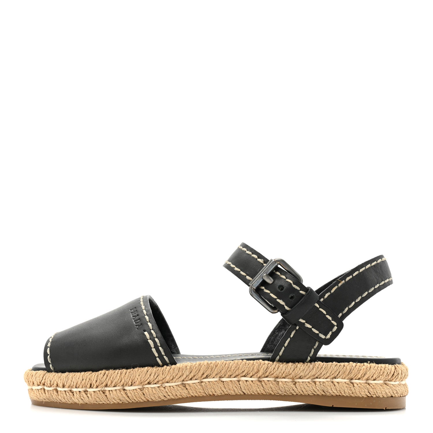 Prada Vitello Montana Logo Espadrille Sandals 36 Black 1 of 9