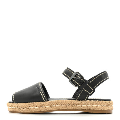 Prada Vitello Montana Logo Espadrille Sandals 36 Black 1 of 9