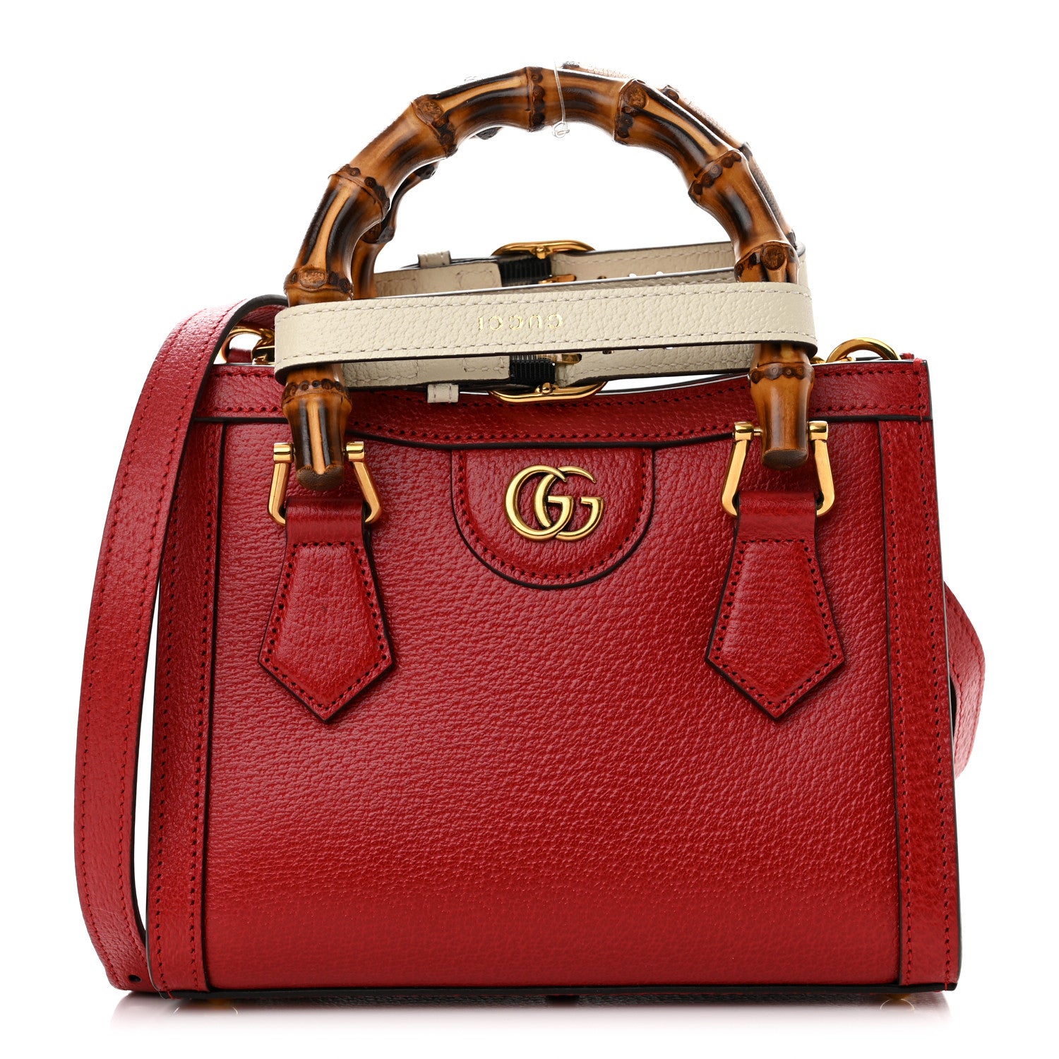 Gucci Textured Dollar Calfskin Web Mini Diana Tote Bag Red 1 of 11
