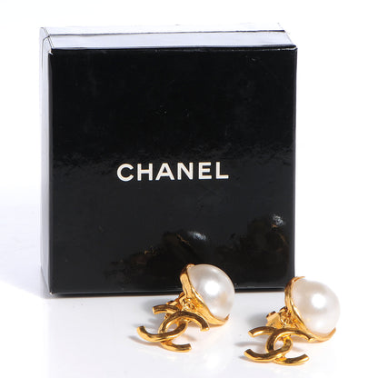Chanel Pearl CC Dangle Clip On Earrings Gold 5 of 5