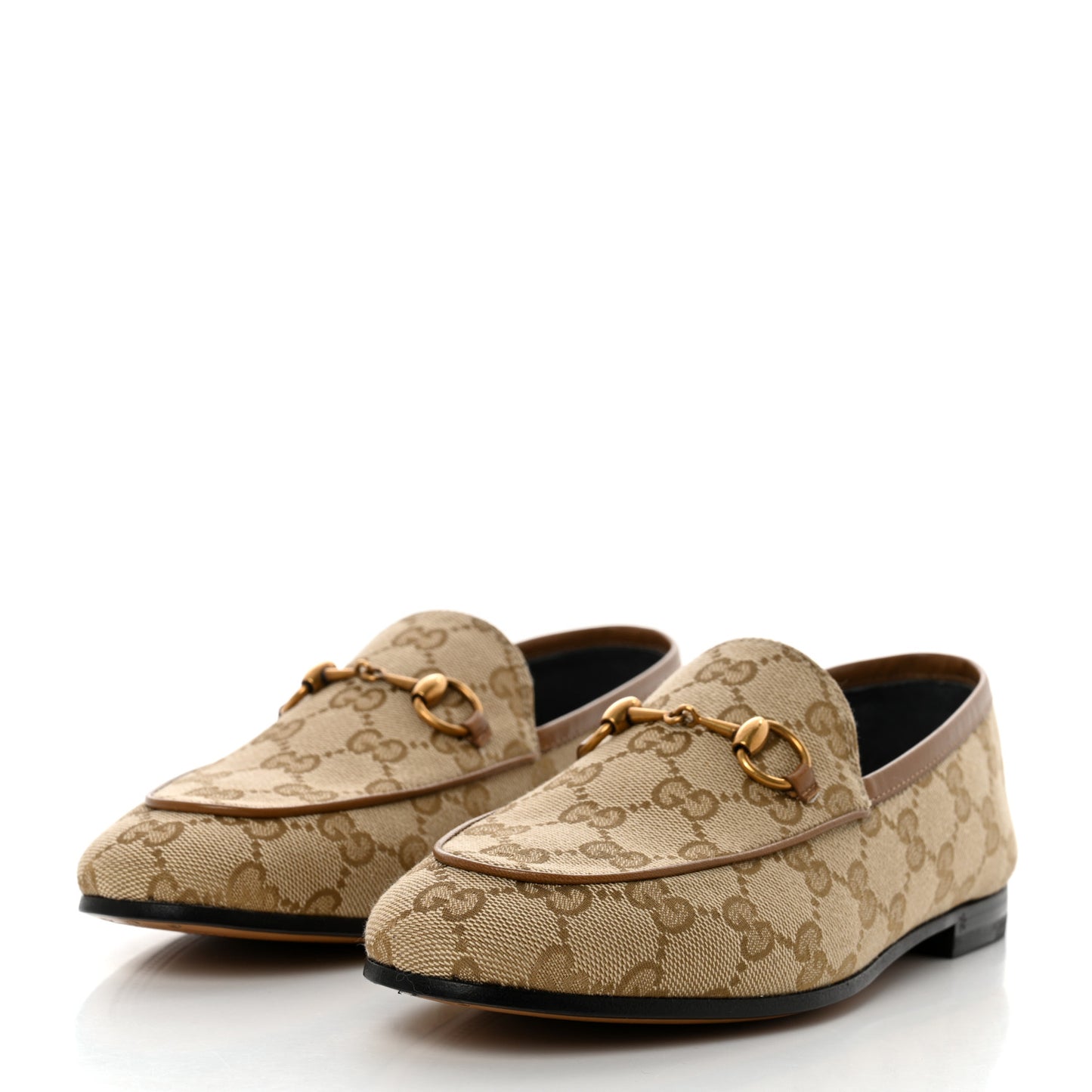 Canvas GG Monogram Horsebit Womens Jordaan Loafers 36 Beige Ruggine Rust