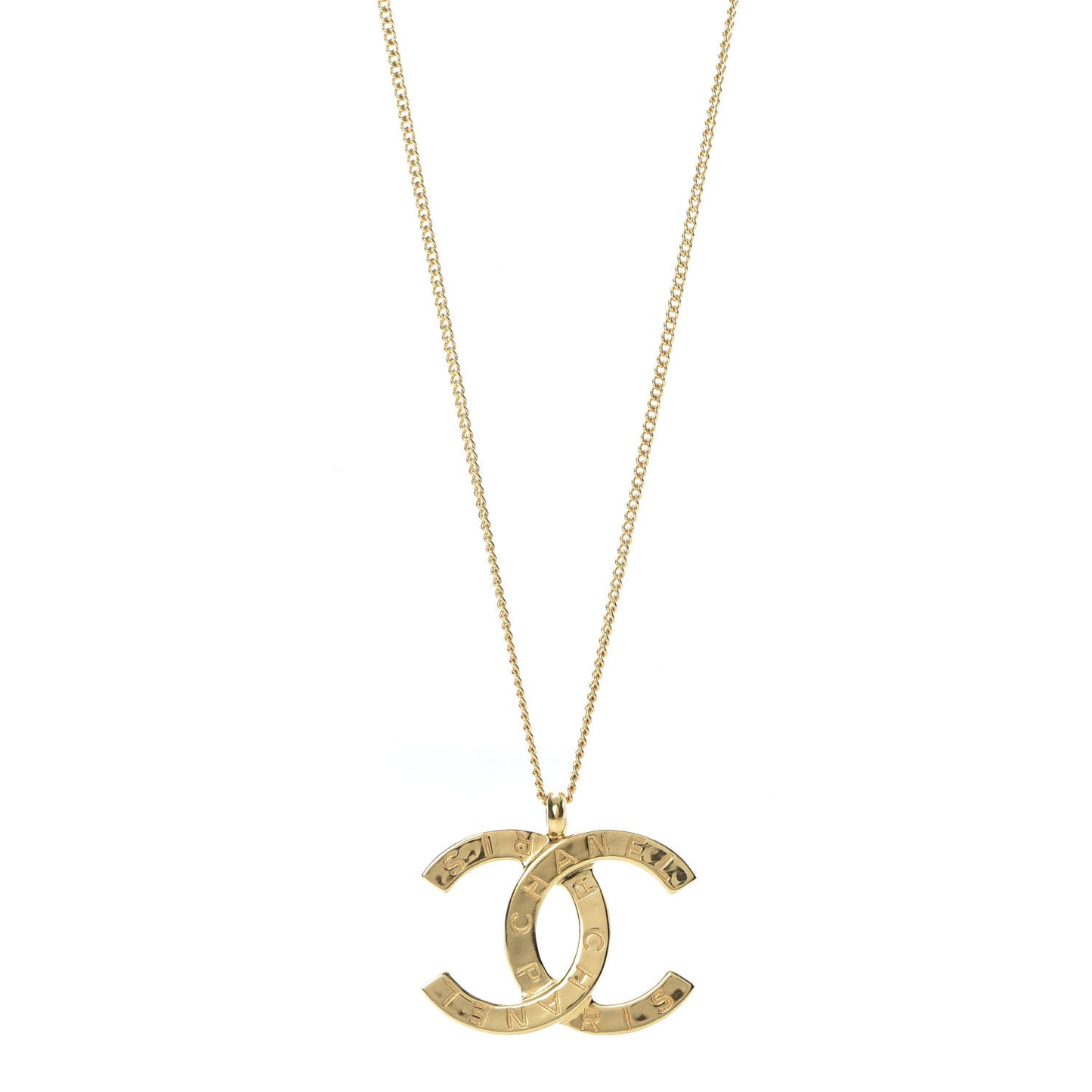 Metal CC Paris Button Necklace Gold