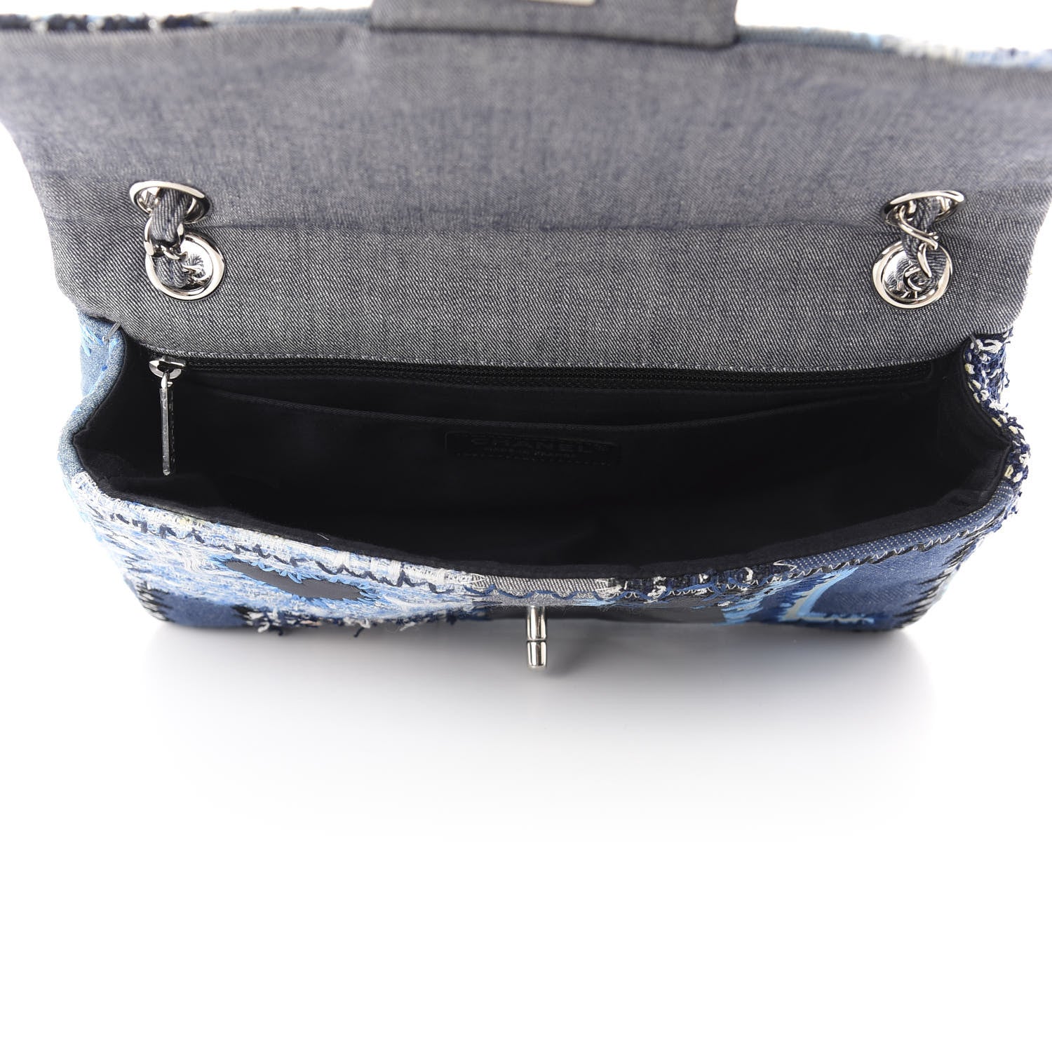 Chanel Denim Tweed Patchwork Medium Single Flap Blue 4 of 10