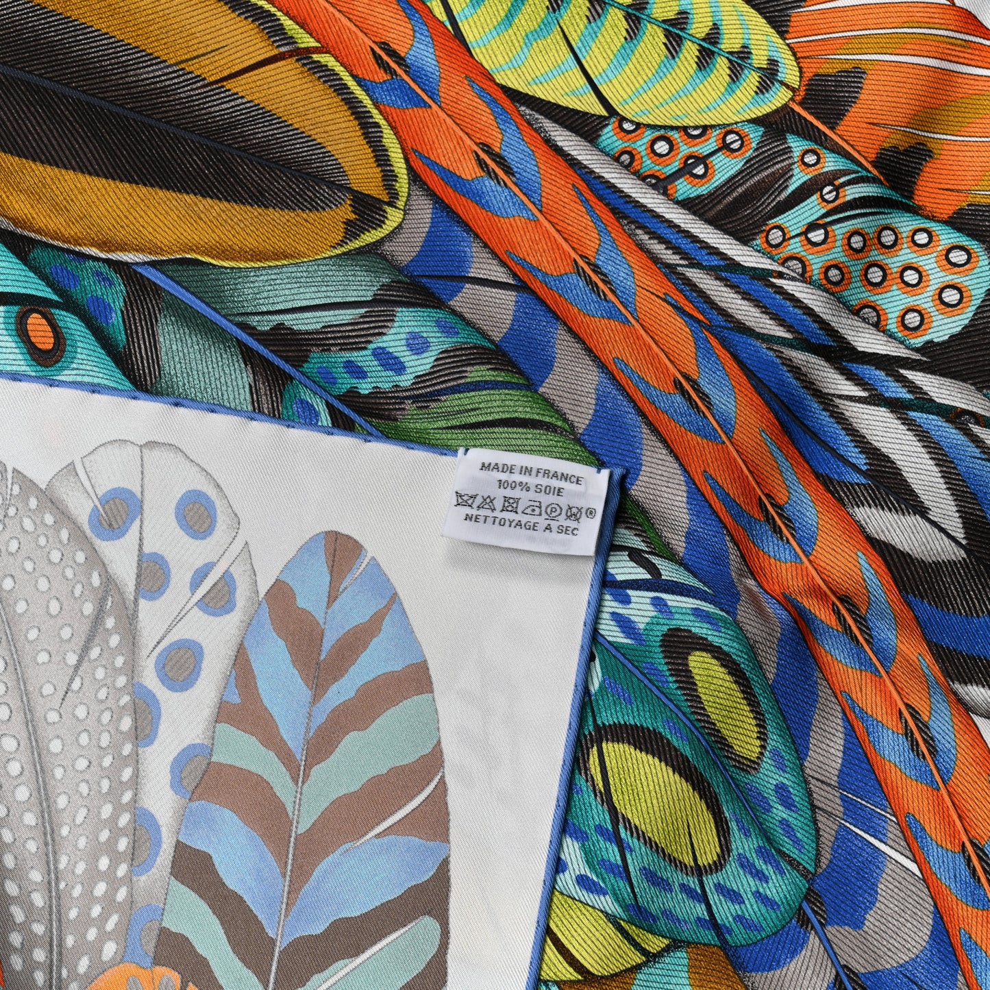 Silk Plumes En Fete Scarf 90 Blanc Turquoise Multicolor