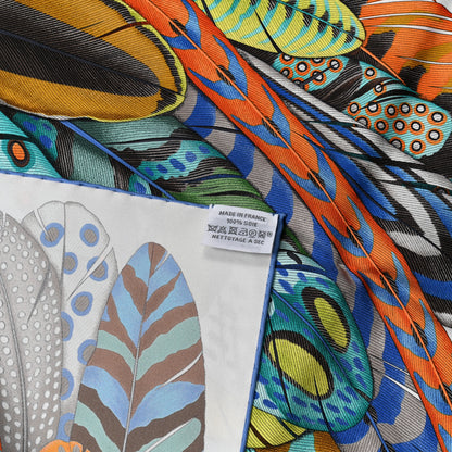 Hermes Silk Plumes En Fete Scarf 90 Blanc Turquoise Multicolor 2 of 4