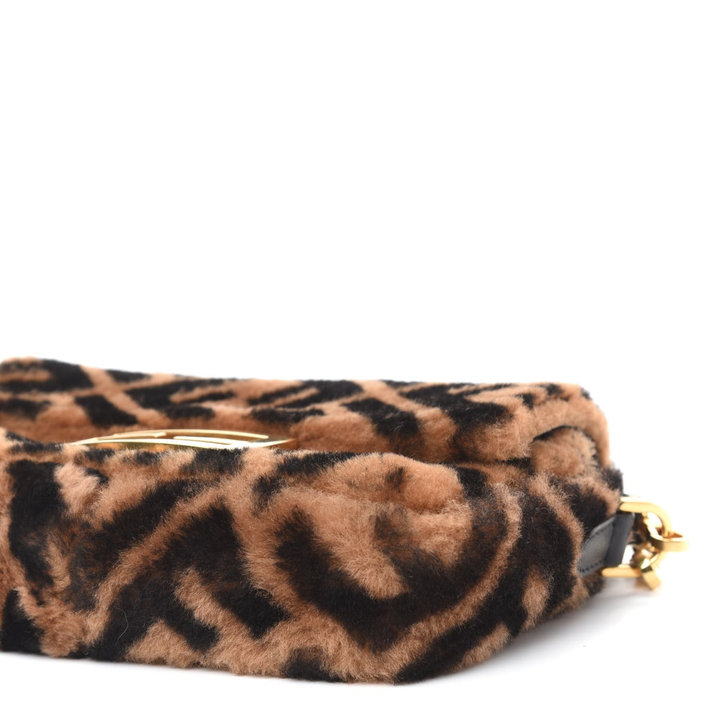 Shearling Vitello Dolce Macro FF 1974 Mini Baguette Tobacco Black