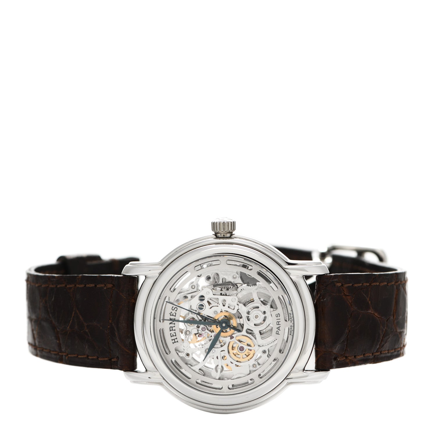 Hermes Stainless Steel Alligator 36mm Sesame TTFM Skeleton Automatic Watch Havane 2 of 4
