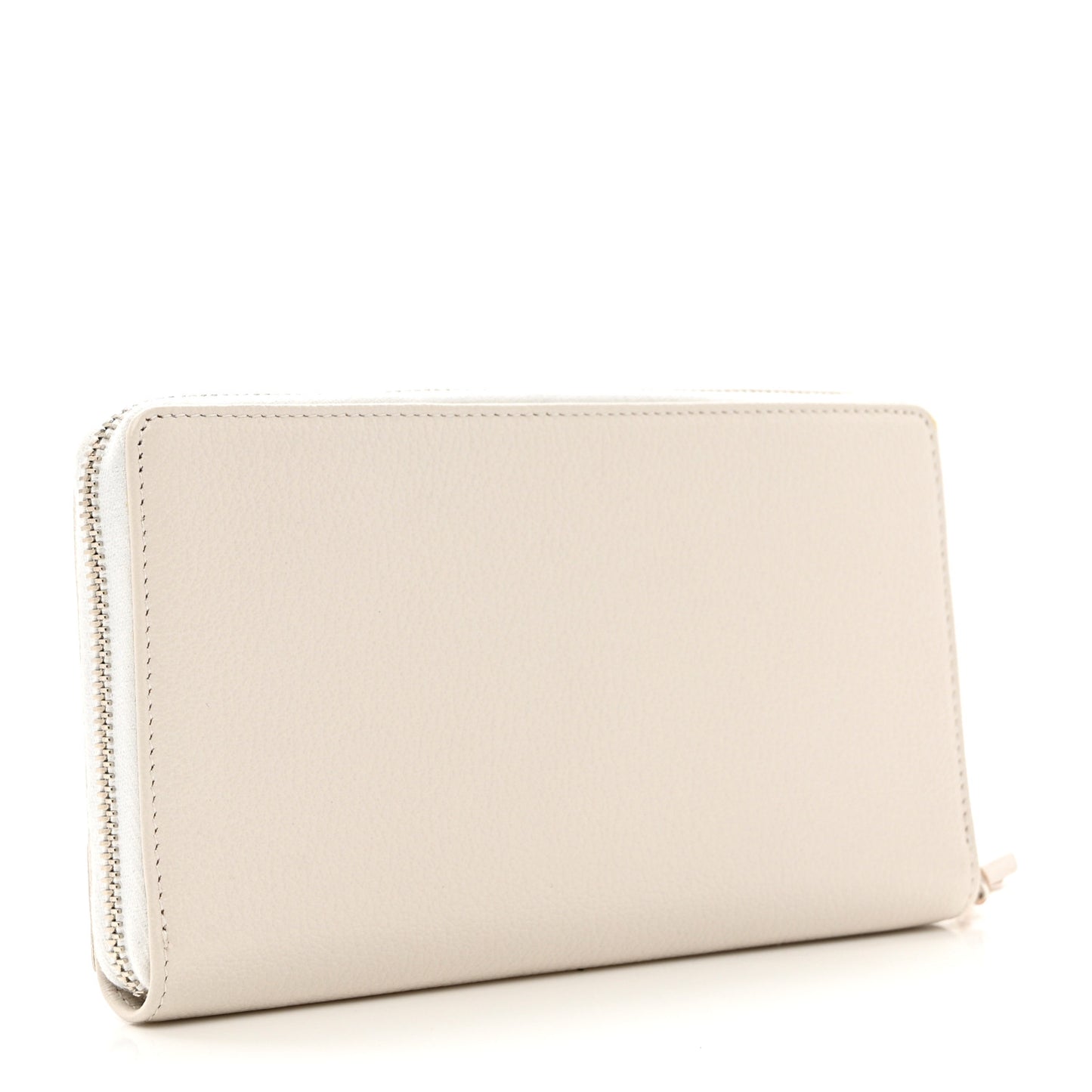 Chevre Silver Metallic Edge Hardware Zip Around Wallet Blanc Neige