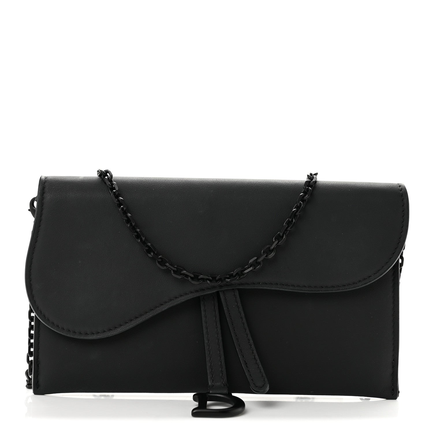 Christian Dior Ultra Matte Calfskin Saddle Chain Wallet Pouch Black 1 of 11