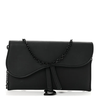 Christian Dior Ultra Matte Calfskin Saddle Chain Wallet Pouch Black 1 of 11