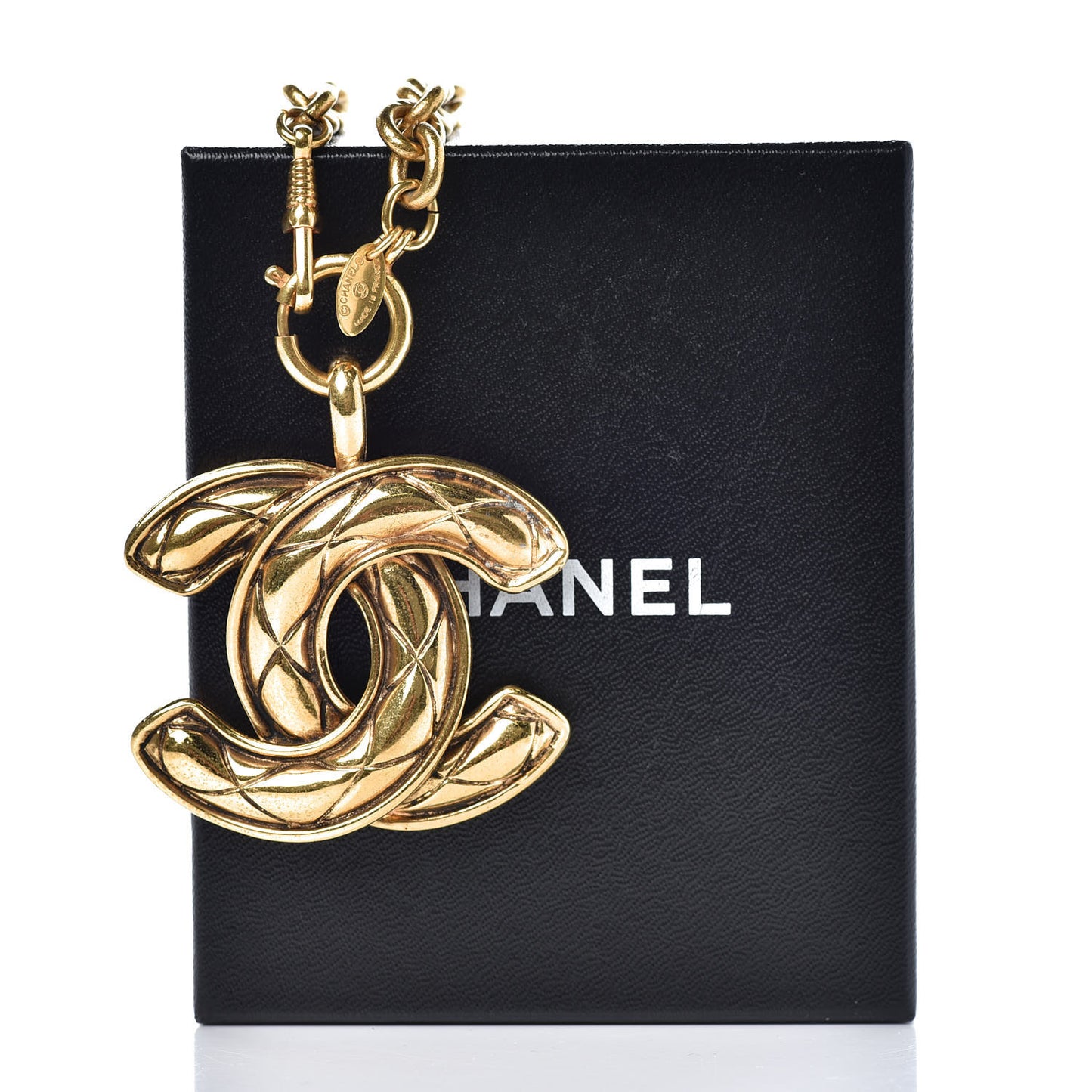 Quilted Large CC Long Chain Necklace Gold