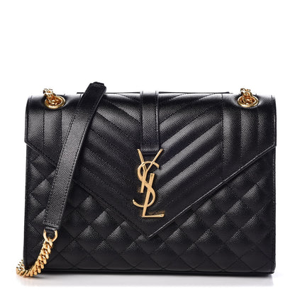 Saint Laurent Grain De Poudre Textured Mixed Matelasse Triquilt Medium Monogram Satchel Black 1 of 7