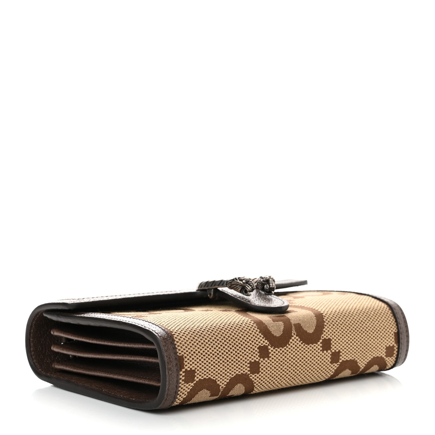 Gucci Monogram Jumbo GG Textured Dollar Calfskin Mini Dionysus Chain Wallet Camel Ebony New Acero 4 of 11
