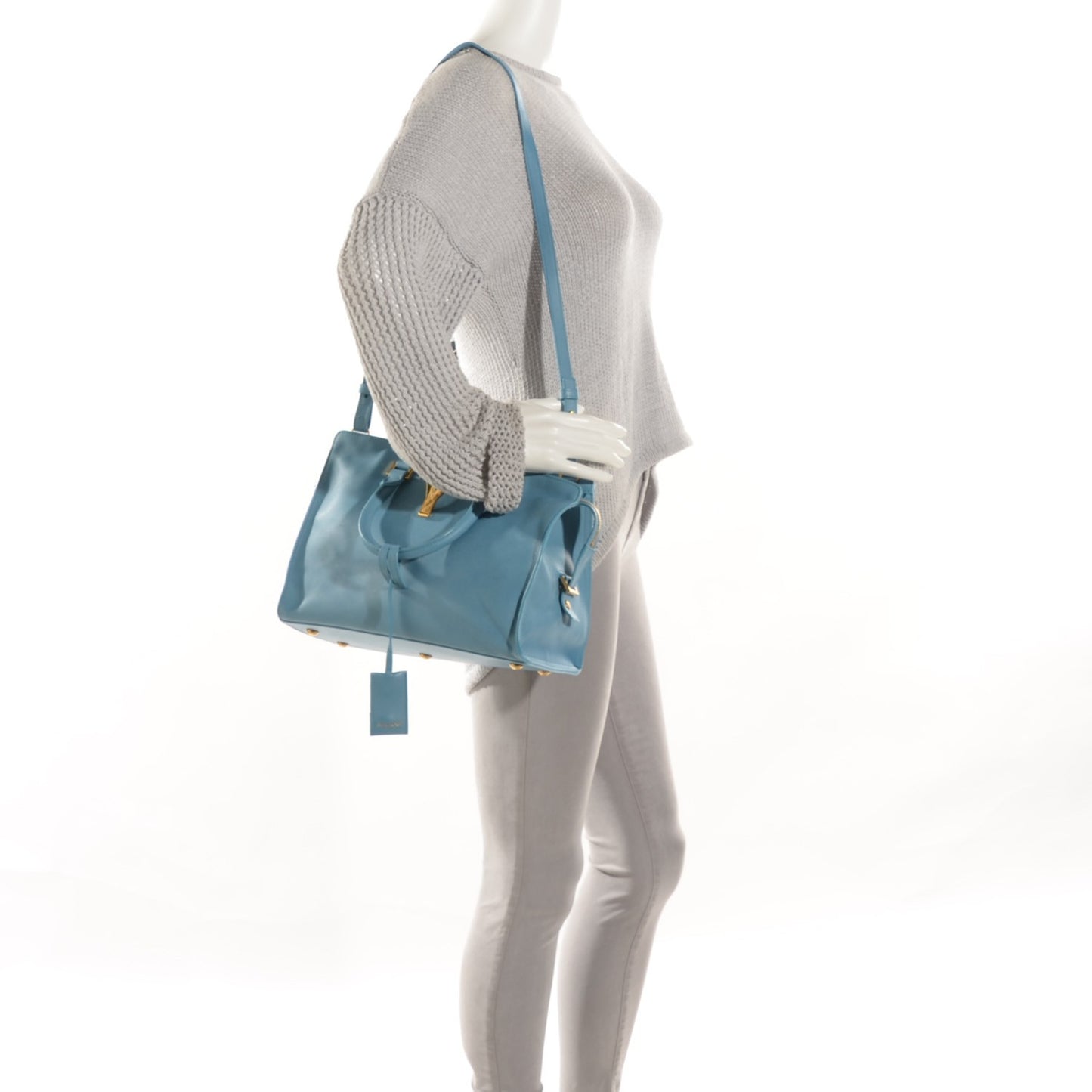 Calfskin Small Classic Y Cabas Blue Glacier