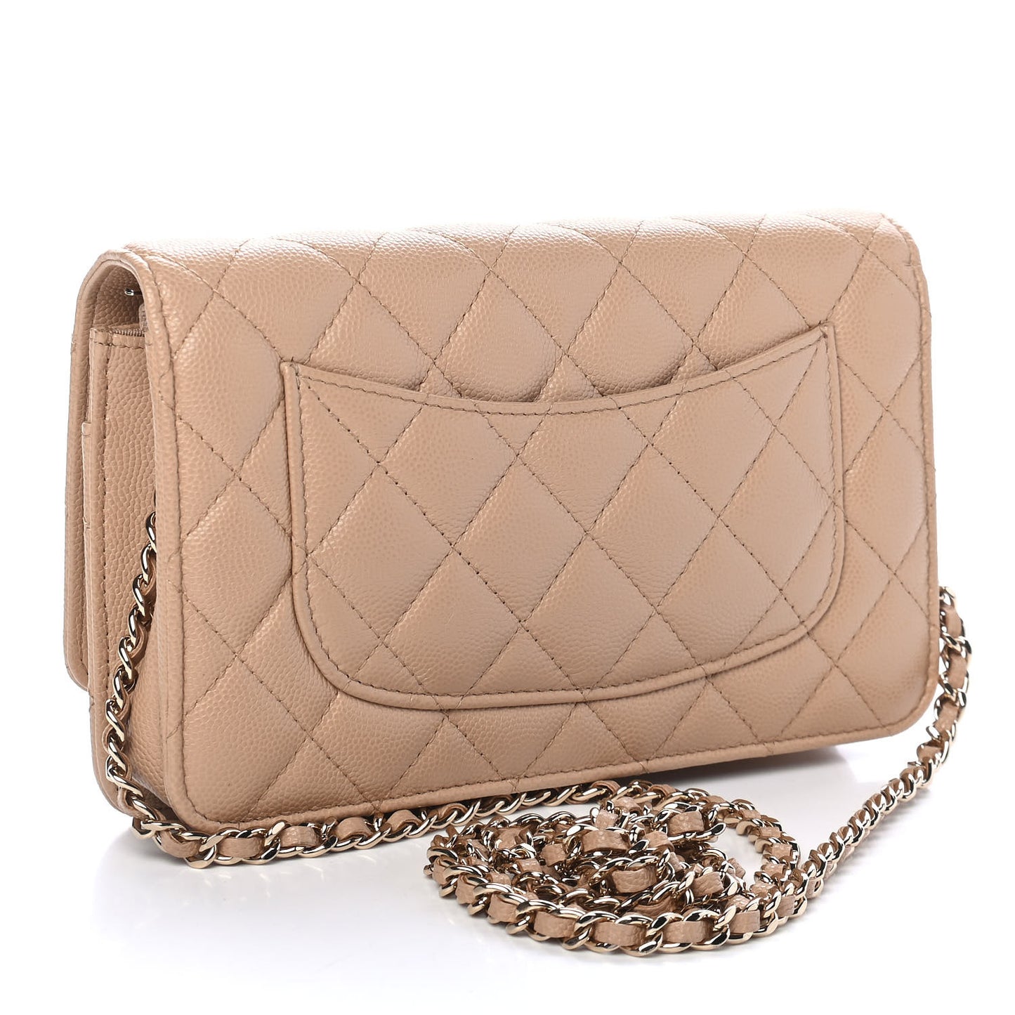 Caviar Quilted Wallet On Chain WOC Beige