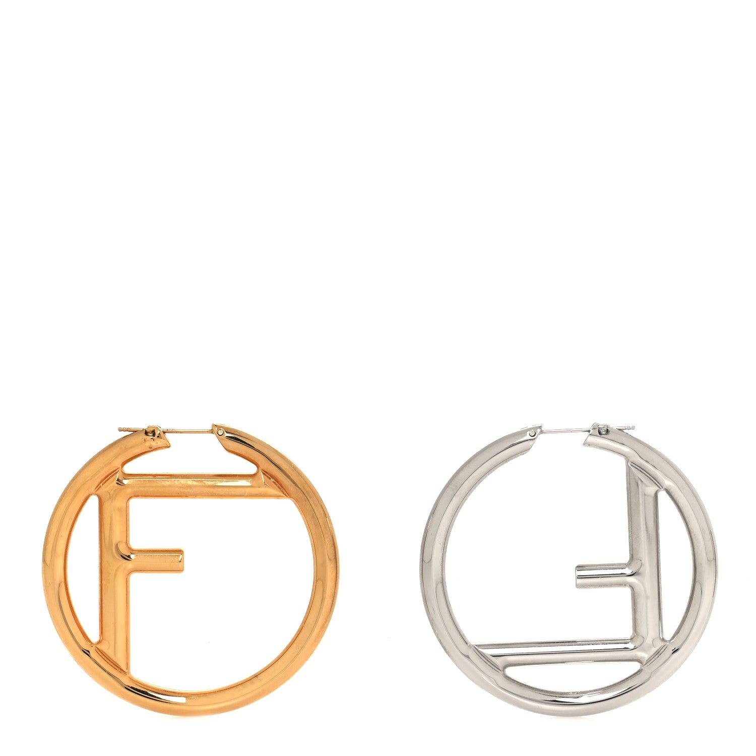 Fendi Metal FF Hoop Earrings Gold Silver 1 of 5