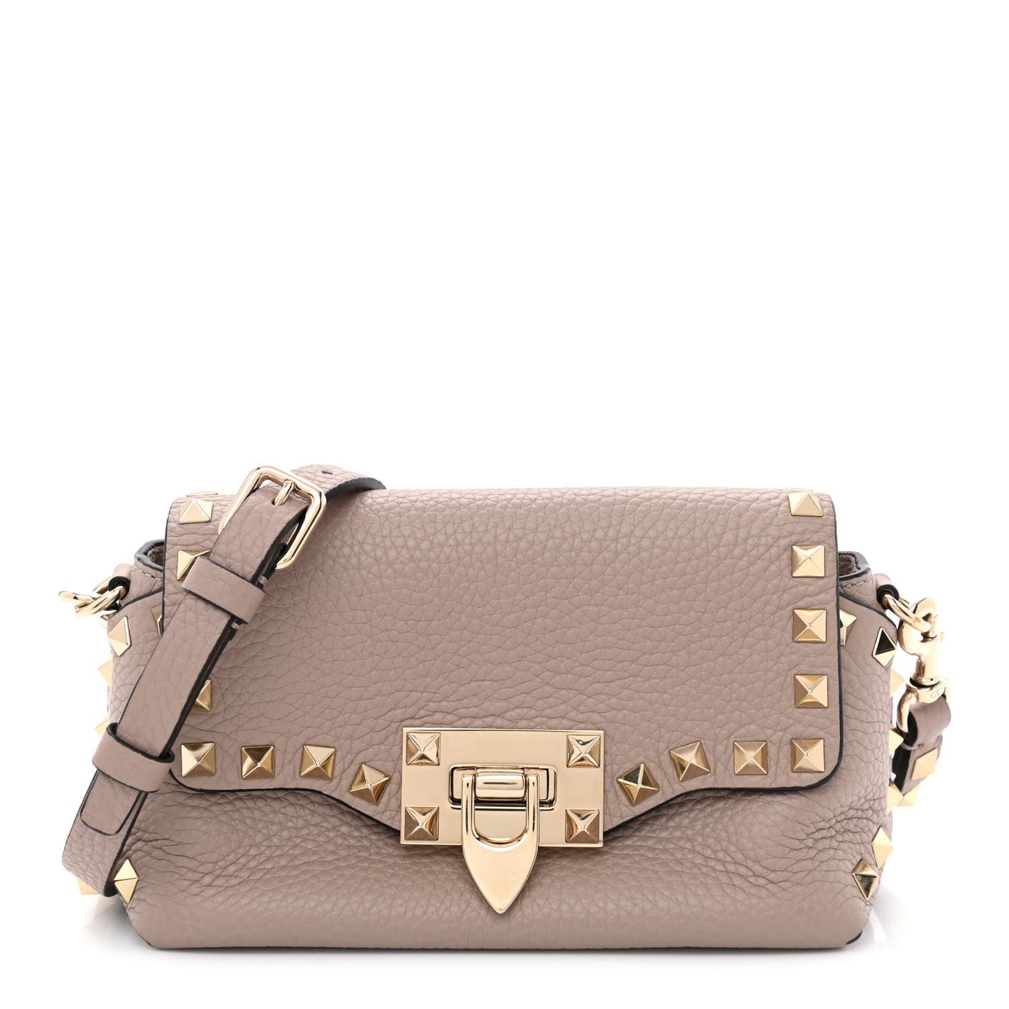 Pebbled Calfskin Mini Rockstud Crossbody Bag Poudre