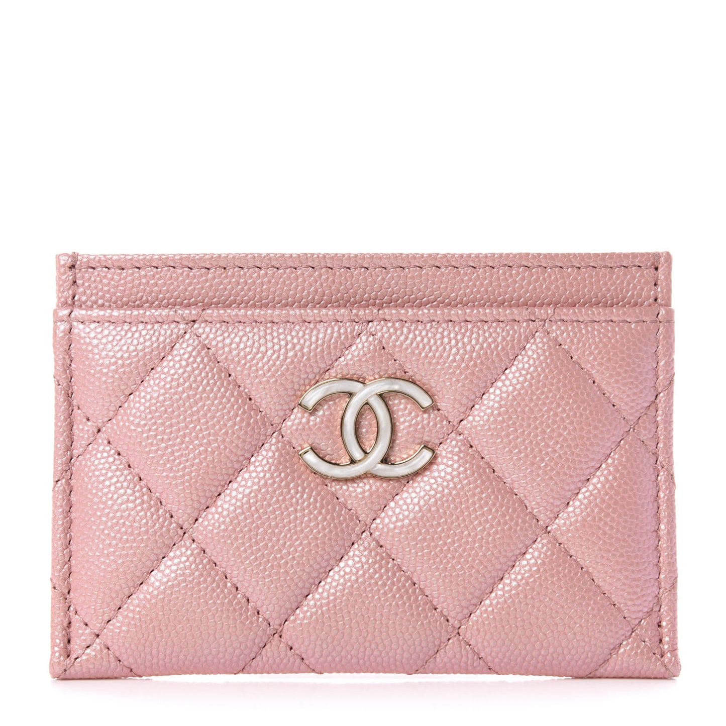 Iridescent Caviar Quilted Card Holder Rose Pink
