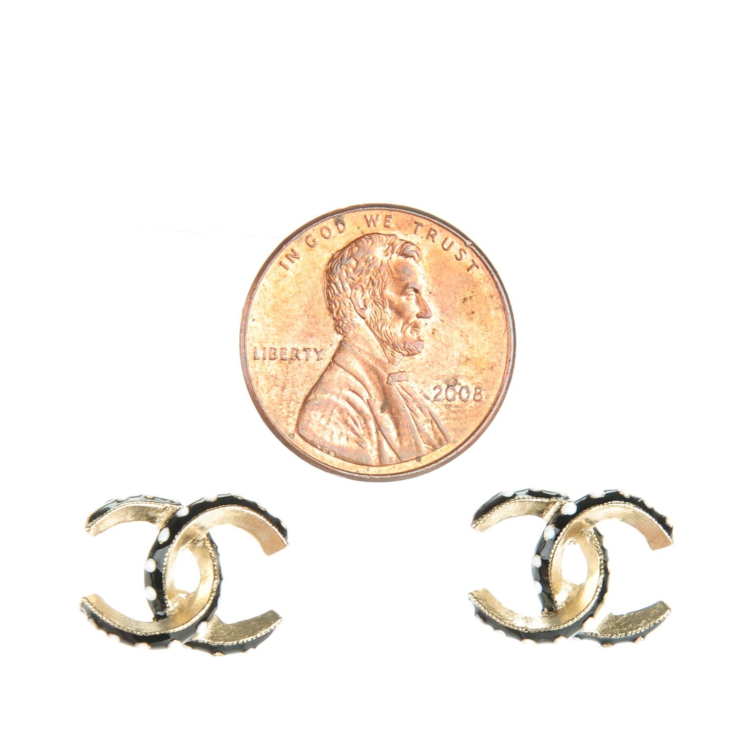Enamel CC Earrings Black White Gold