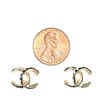 Chanel Enamel CC Earrings Black White Gold 2 of 5
