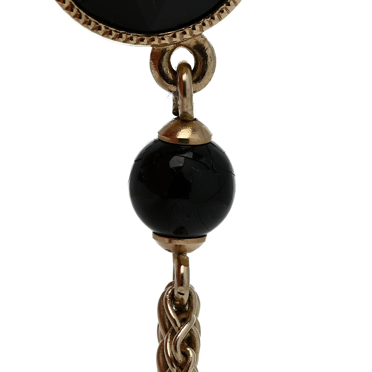 Chanel Crystal CC Chain Tassel Drop Earrings Gold Black 6 of 6