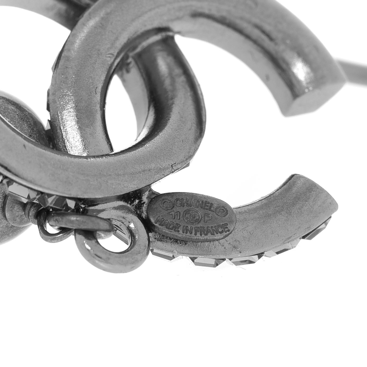 Chanel Ruthenium Crystal CC Hoop Drop Earrings 4 of 4