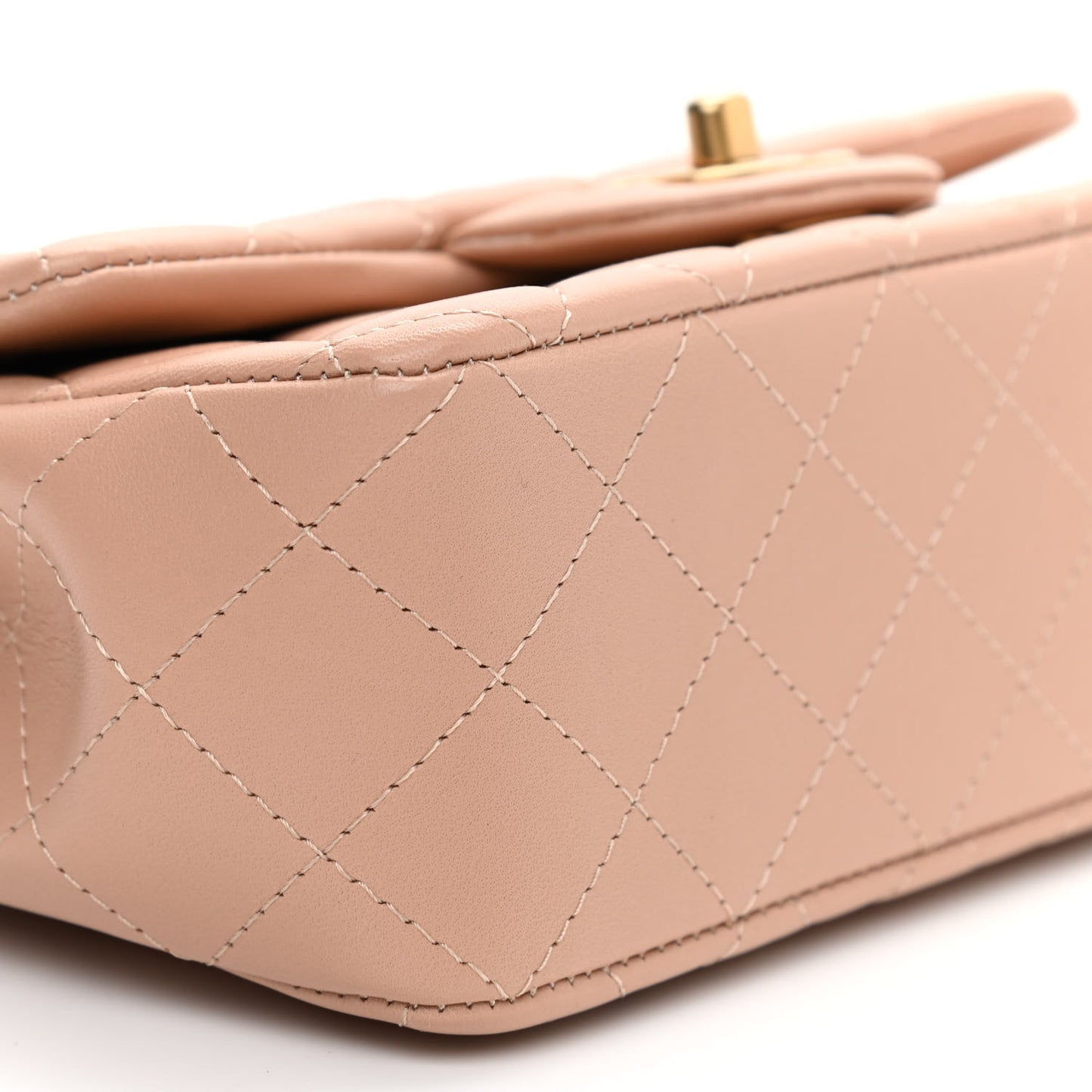 Lambskin Quilted Mini Top Handle Rectangular Flap Beige