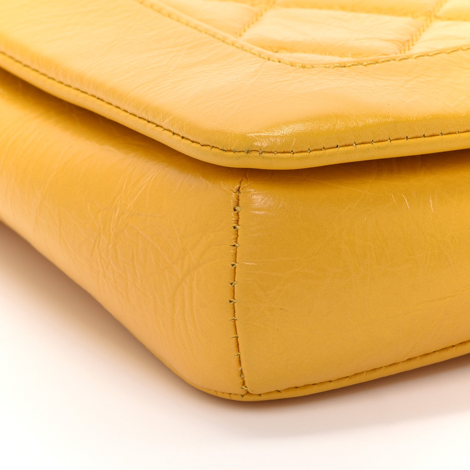 Chanel Shiny Aged Calfskin Quilted Flap Yellow 8 of 9
