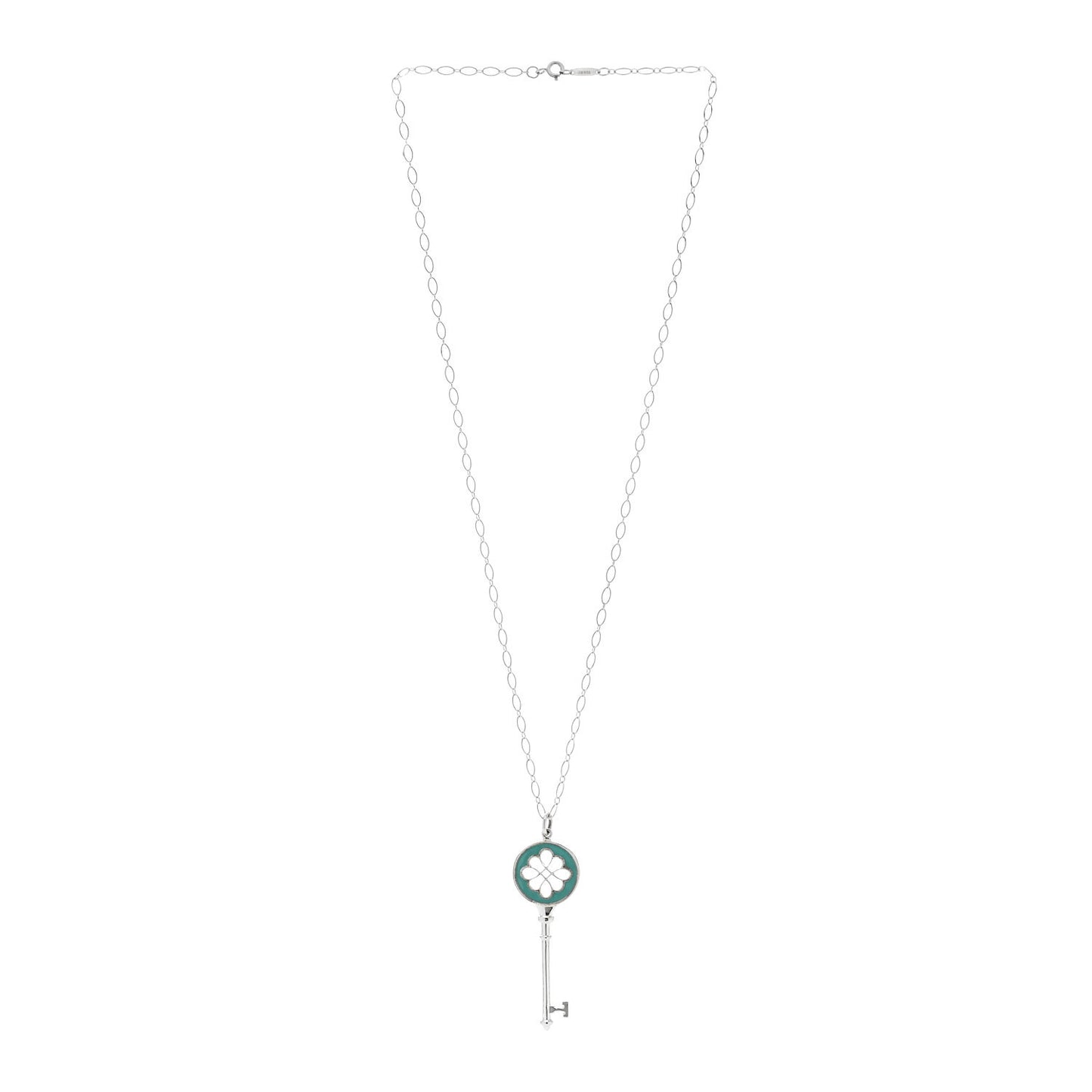 Sterling Silver Enamel Knot Key Pendant Necklace Blue
