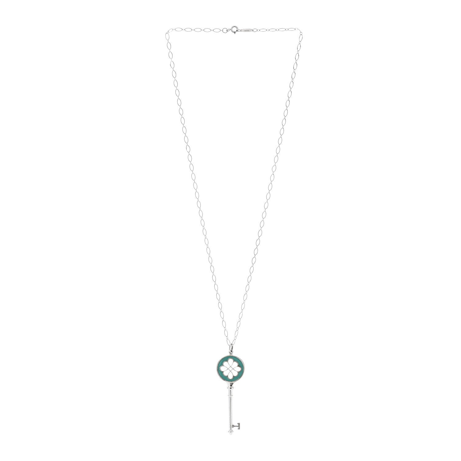 Tiffany Sterling Silver Enamel Knot Key Pendant Necklace Blue 3 of 6