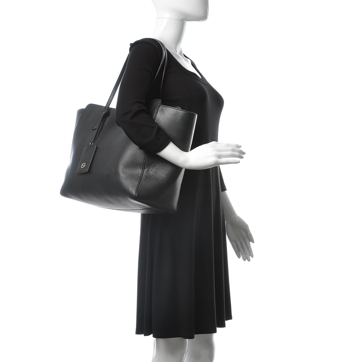 Pebbled Calfskin Medium Swing Tote Black