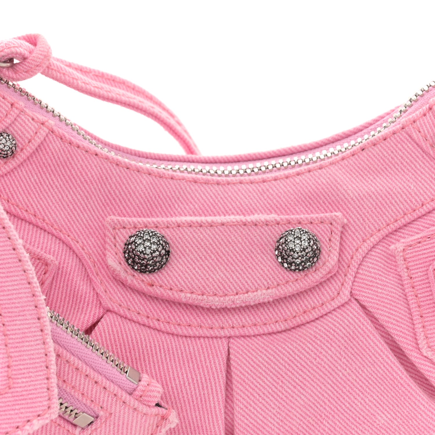 Balenciaga Washed Frayed Denim Crystal Le Cagole Shoulder Bag XS Denim Pink 9 of 12