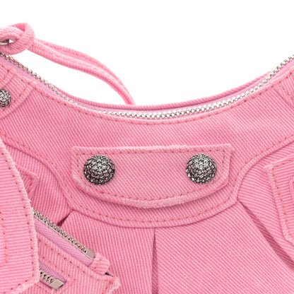 Balenciaga Washed Frayed Denim Crystal Le Cagole Shoulder Bag XS Denim Pink 9 of 12