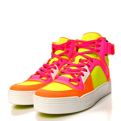 Gucci Calfskin Womens Neon High Top Sneakers 36 White Neon Yellow Pink Orange 3 of 8
