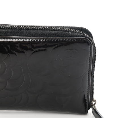 Chanel Patent Camellia Embossed Large Zip Around Gusset Wallet Black 11 of 12