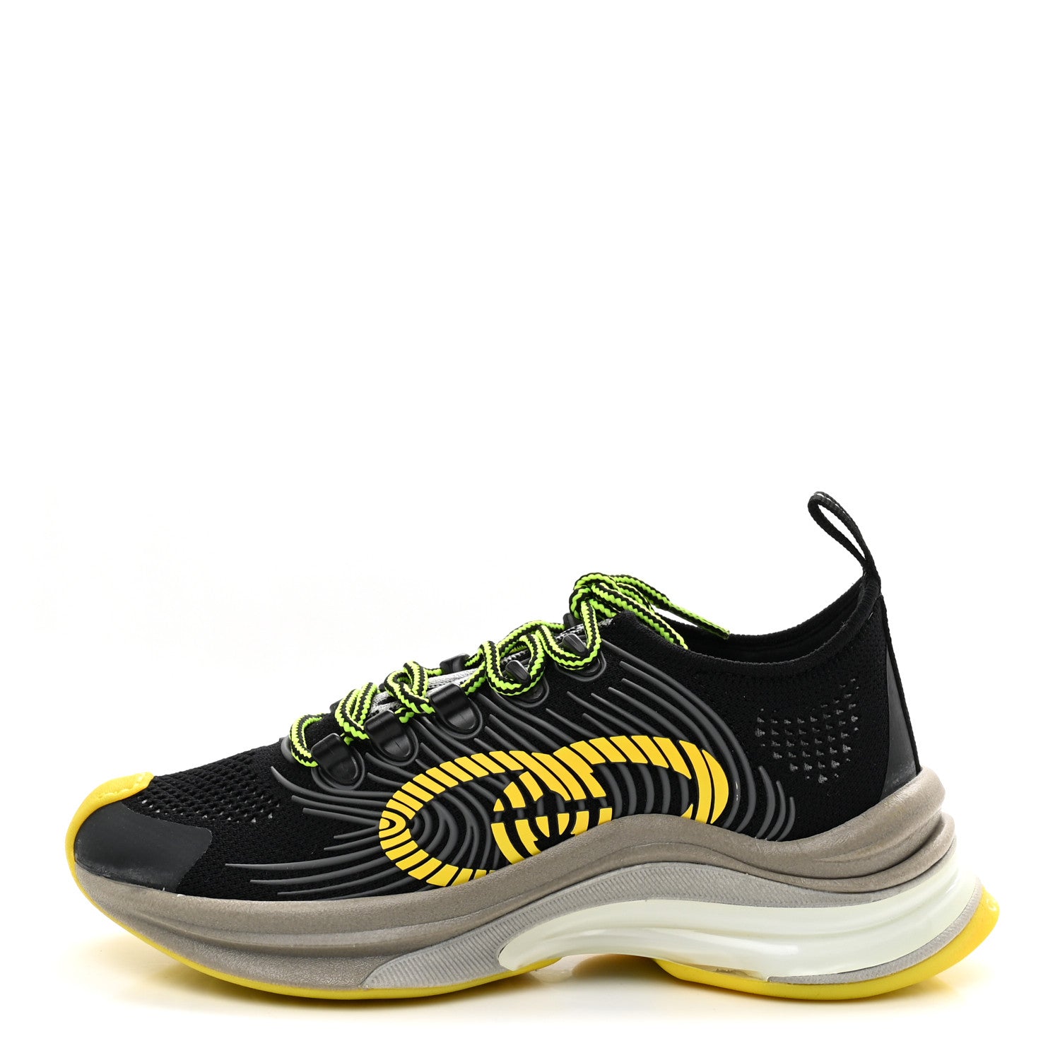 Gucci Technical Knit Fabric Waves Womens Gucci Run Sneakers 35.5 Black Silver Giallo Neon Yellow 1 of 9