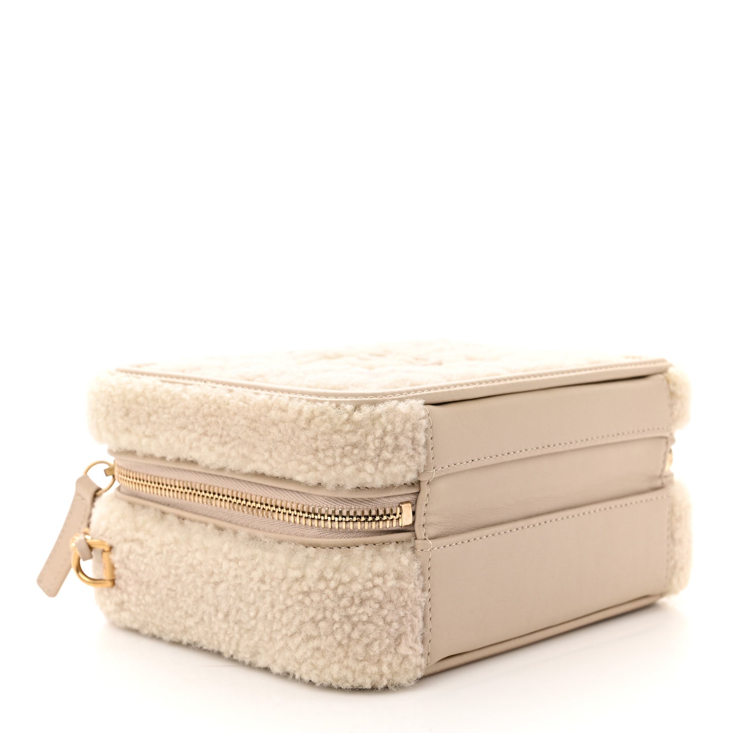 Shearling Lambskin Quilted Small CC Filigree Vanity Case Beige